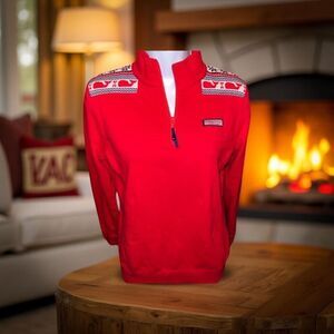 Women's Vineyard Vines Fair Aisle Whale Pullover 1/4 Zip Fleece Top Size XS